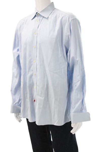 Eton Mens Point Dress Shirt Light Blue Cotton Collared Long Sleeve Size XL