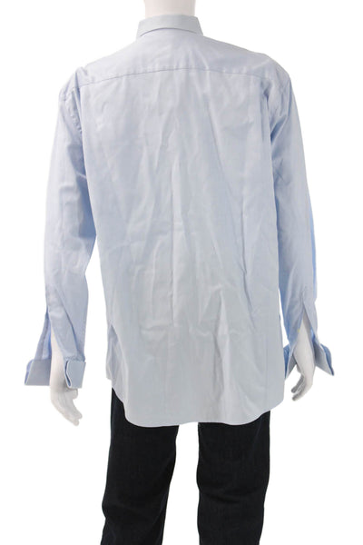 Eton Mens Point Dress Shirt Light Blue Cotton Collared Long Sleeve Size XL