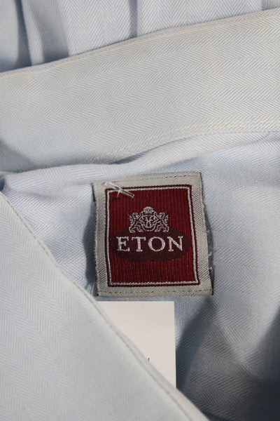 Eton Mens Point Dress Shirt Light Blue Cotton Collared Long Sleeve Size XL