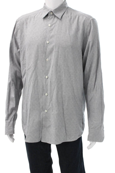 Ermenegildo Zegna Men Point Collar Check Button Up Long Sleeve Gray Size XL