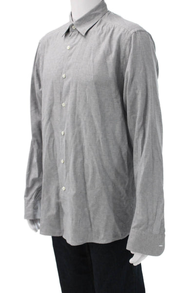 Ermenegildo Zegna Men Point Collar Check Button Up Long Sleeve Gray Size XL