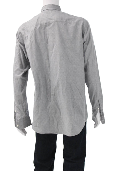 Ermenegildo Zegna Men Point Collar Check Button Up Long Sleeve Gray Size XL