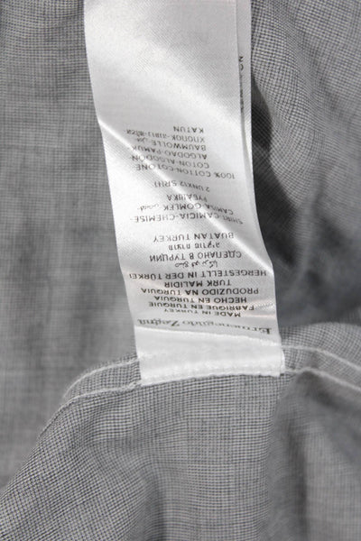 Ermenegildo Zegna Men Point Collar Check Button Up Long Sleeve Gray Size XL