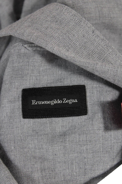 Ermenegildo Zegna Men Point Collar Check Button Up Long Sleeve Gray Size XL