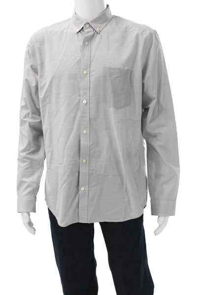 Vince Mens Button-Down Long Sleeve Gray Striped Cotton Collared Shirt Size XL