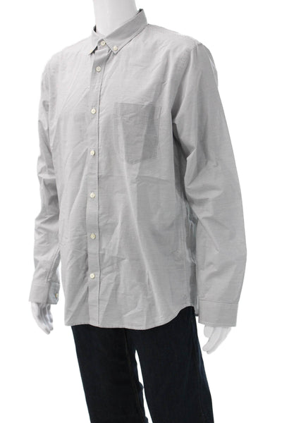 Vince Mens Button-Down Long Sleeve Gray Striped Cotton Collared Shirt Size XL