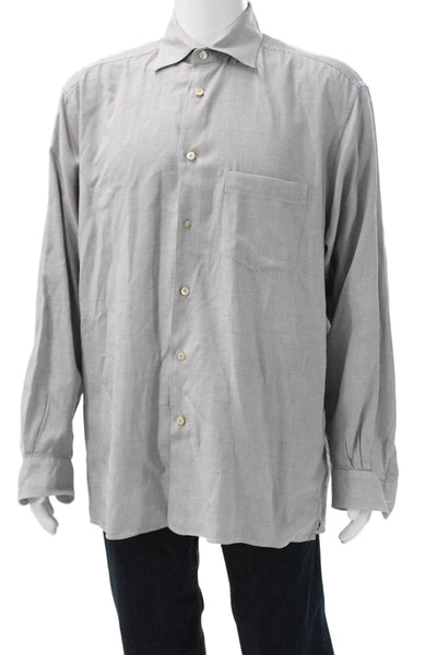 Ermenegildo Zegna Mens Long Sleeve Point Collar Check Button Up Gray Size XL