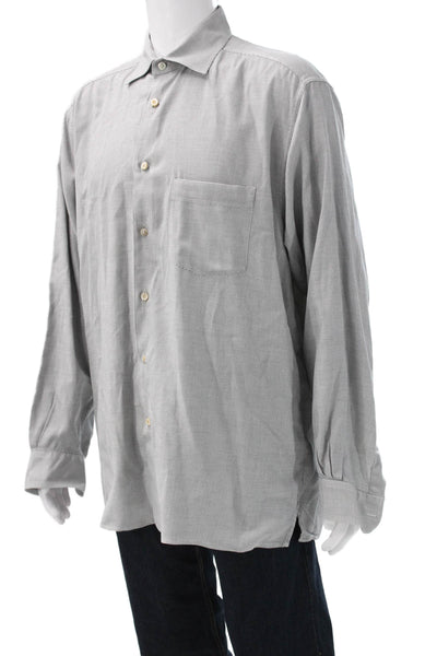 Ermenegildo Zegna Mens Long Sleeve Point Collar Check Button Up Gray Size XL