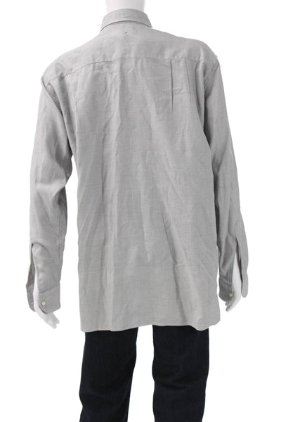 Ermenegildo Zegna Mens Long Sleeve Point Collar Check Button Up Gray Size XL