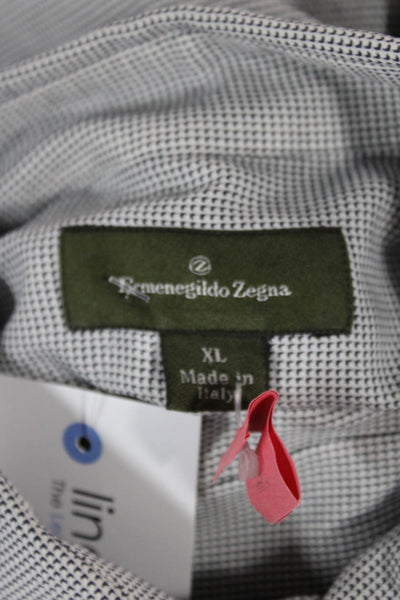 Ermenegildo Zegna Mens Long Sleeve Point Collar Check Button Up Gray Size XL