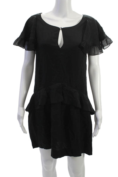 Stella McCartney Womens Black Silk Blend Shift Dress Short Sleeve Size M