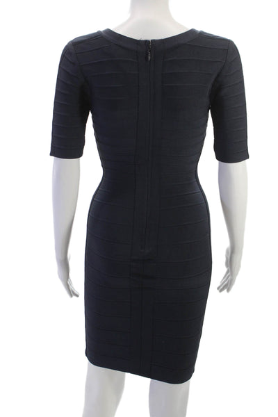 Herve Leger Women Dark Blue Bodycon Sheath Short Sleeve Zip Size 2XS