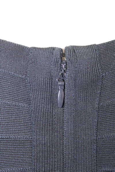 Herve Leger Women Dark Blue Bodycon Sheath Short Sleeve Zip Size 2XS