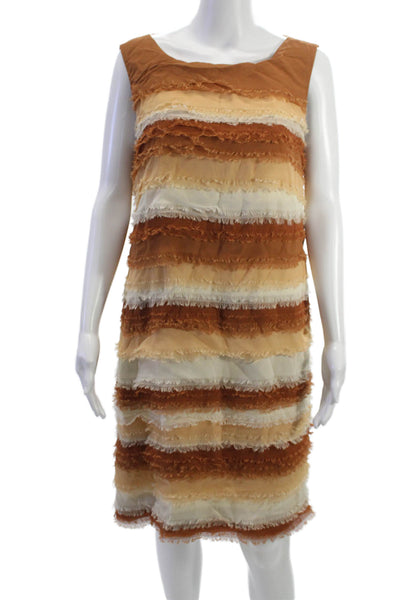 Piazza Sempione Womens Shift Dress Brown Striped Sleeveless Knee Size 46
