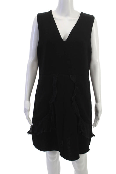 See by Chloe Women Black V-Neck Sleeveless Shift Mini Dress Polyester Size 42