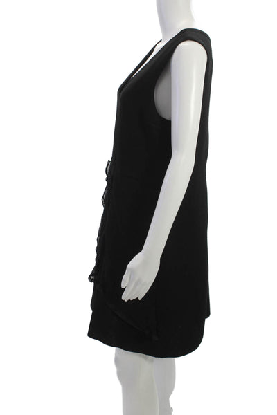 See by Chloe Women Black V-Neck Sleeveless Shift Mini Dress Polyester Size 42