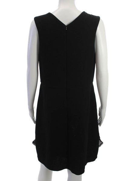 See by Chloe Women Black V-Neck Sleeveless Shift Mini Dress Polyester Size 42