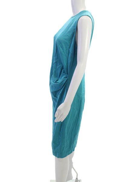 Akris Punto Womens Sheath Shift Dress Blue Sleeveless Round Neck Size 12