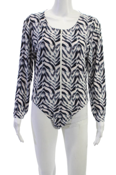 Norma Kamali Women Black Animal Print Long Sleeve Round Neck Blouse Size XL