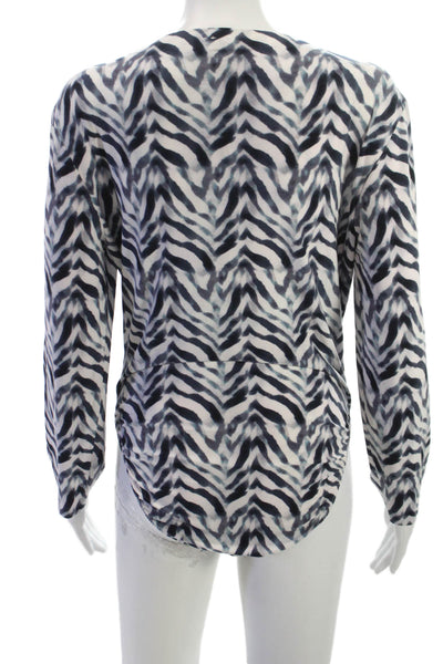 Norma Kamali Women Black Animal Print Long Sleeve Round Neck Blouse Size XL