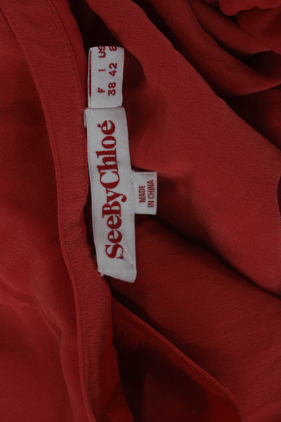 See by Chloe Womens Blouson Red Long Sleeve Round Neck Button Dress Size 6
