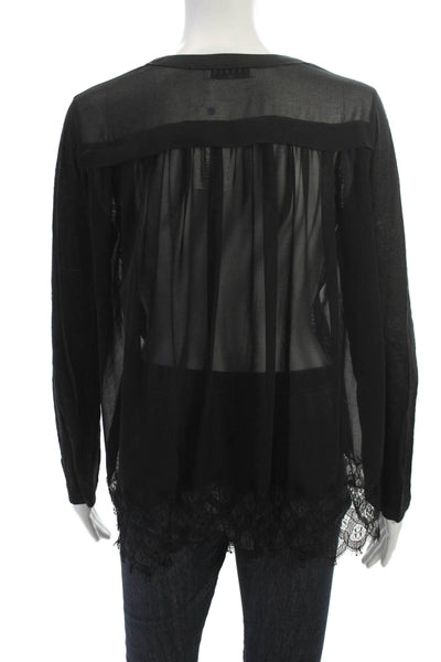 Sandro Women Black Silk Blend V-Neck Long Sleeve Tunic Blouse Size L