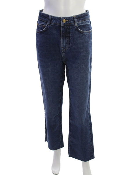 Zara Womens Straight Dark Blue High Rise 100% Cotton Jeans Size 4