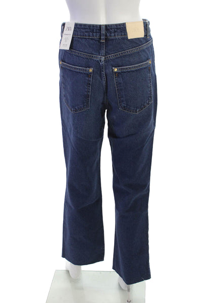 Zara Womens Straight Dark Blue High Rise 100% Cotton Jeans Size 4