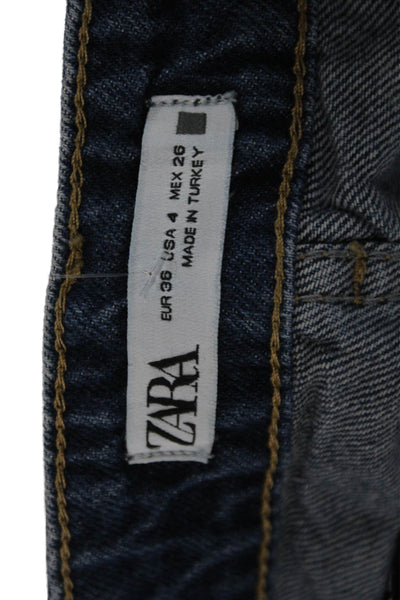 Zara Womens Straight Dark Blue High Rise 100% Cotton Jeans Size 4