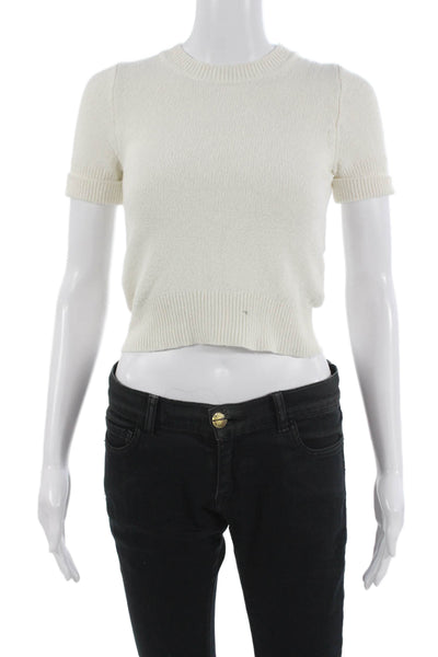 J Crew Womens White Crew Neck Pullover Sweater Short Sleeve Size 2XS