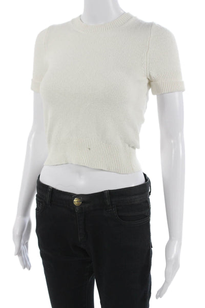 J Crew Womens White Crew Neck Pullover Sweater Short Sleeve Size 2XS