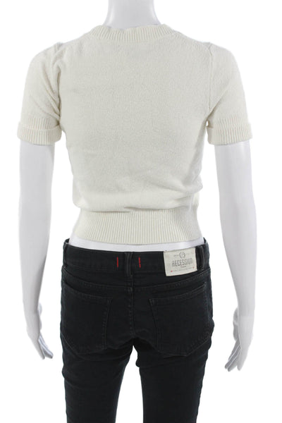 J Crew Womens White Crew Neck Pullover Sweater Short Sleeve Size 2XS