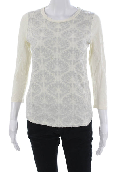 J Crew Womens Basic Floral Cotton Crewneck 3/4 Sleeve T-Shirt Size XS