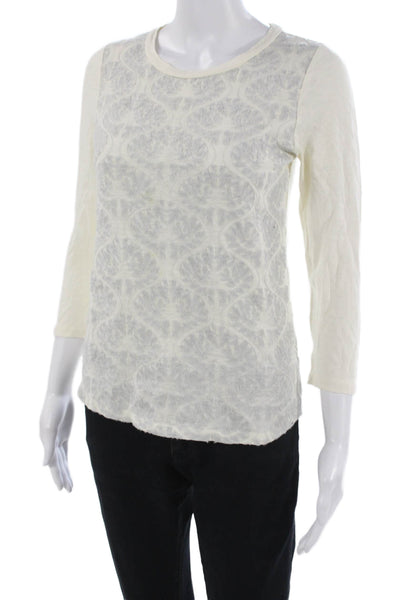J Crew Womens Basic Floral Cotton Crewneck 3/4 Sleeve T-Shirt Size XS
