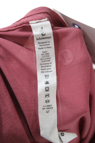 Lululemon Womens Basic Short Sleeve Round Neck Pink Pima Cotton T-Shirt Size 4