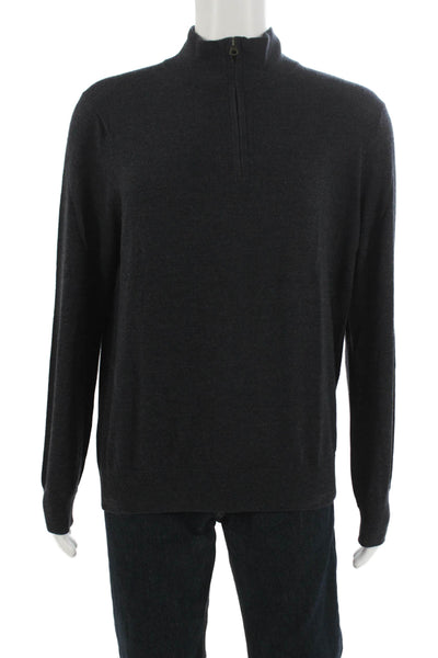 J Crew Mens Dark Gray Merino Wool Mock Neck Pullover Sweater Size L