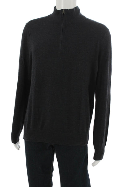 J Crew Mens Dark Gray Merino Wool Mock Neck Pullover Sweater Size L