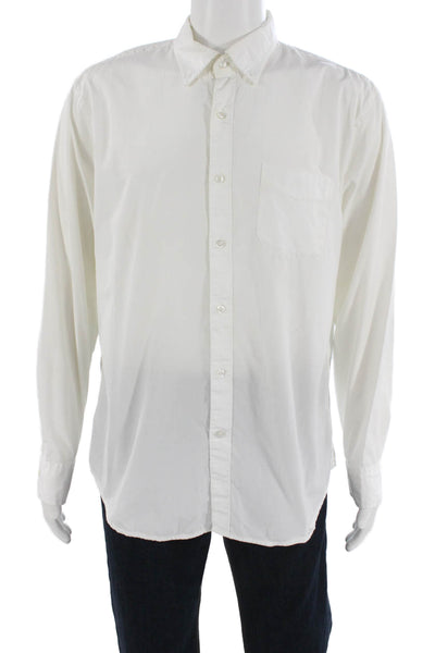 J Crew Mens Button-Down Shirt White Long Sleeve 100% Cotton Size L