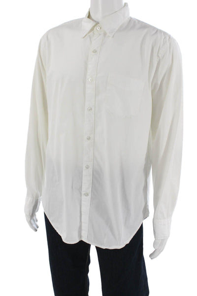 J Crew Mens Button-Down Shirt White Long Sleeve 100% Cotton Size L