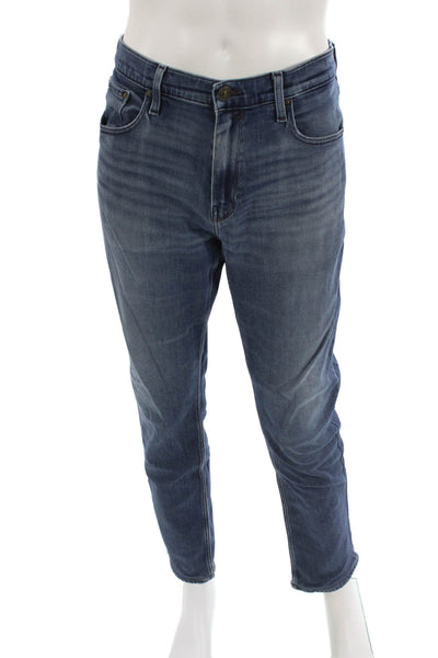 Paige Mens Straight Ankle Jeans Dark Blue Button Size 36