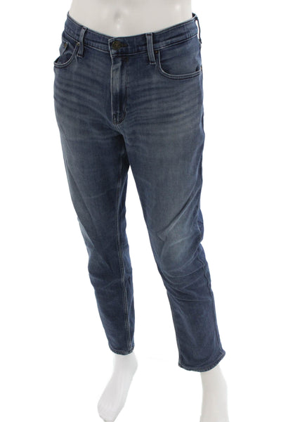 Paige Mens Straight Ankle Jeans Dark Blue Button Size 36