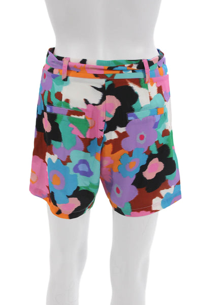 Lili Sidonio Women Black Floral Tie Waist Polyester Shorts Size XS