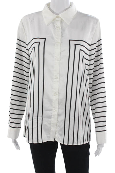 Ravel Womens Striped Collared Button-Up Blouse Black Long Sleeve Petite Size S