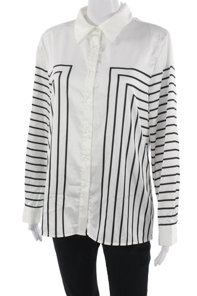 Ravel Womens Striped Collared Button-Up Blouse Black Long Sleeve Petite Size S
