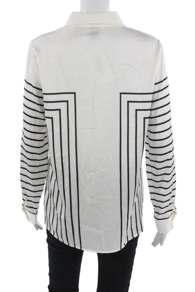 Ravel Womens Striped Collared Button-Up Blouse Black Long Sleeve Petite Size S