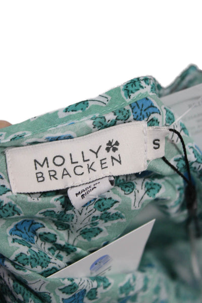 Molly Bracken Womens Cami Green Floral V Neck Spaghetti Strap Cotton Size S