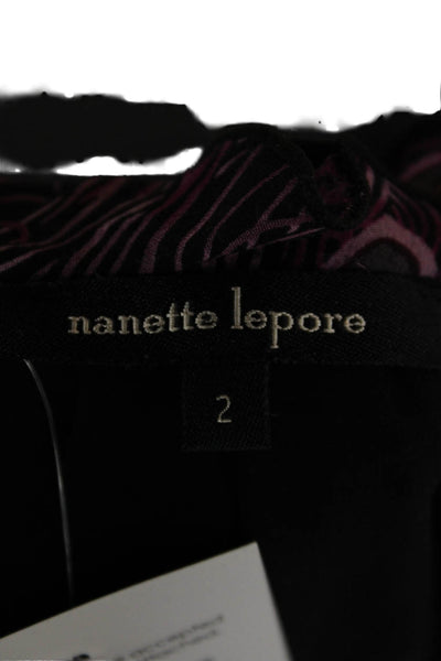 Nanette Lepore Women Black Silk Square Neck 3/4 Sleeve Bird Print Blouse Size 2