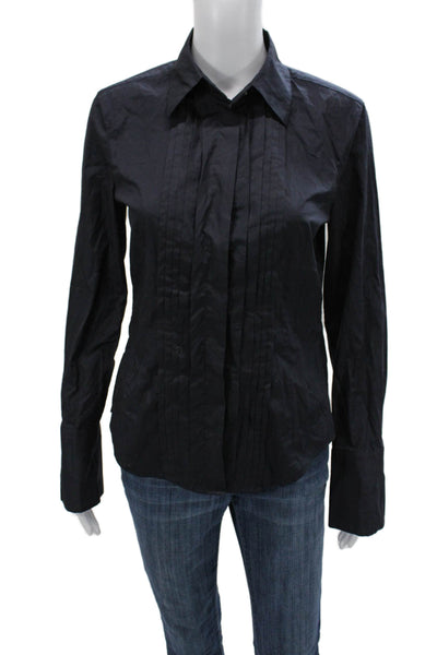 Strenesse Womens Black Cotton Blend Collared Button-Up Long Sleeve Size S