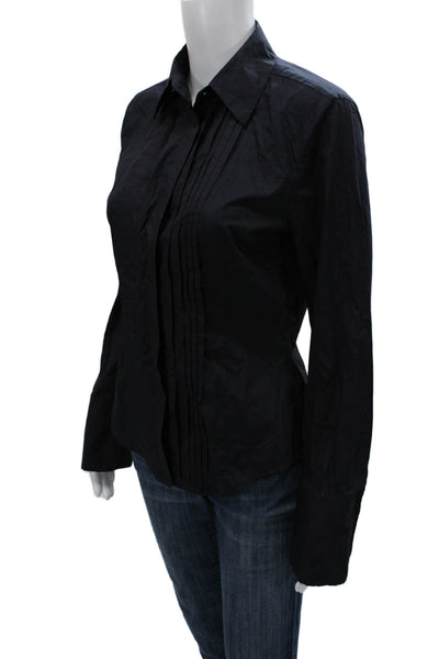 Strenesse Womens Black Cotton Blend Collared Button-Up Long Sleeve Size S