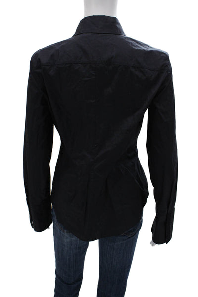 Strenesse Womens Black Cotton Blend Collared Button-Up Long Sleeve Size S